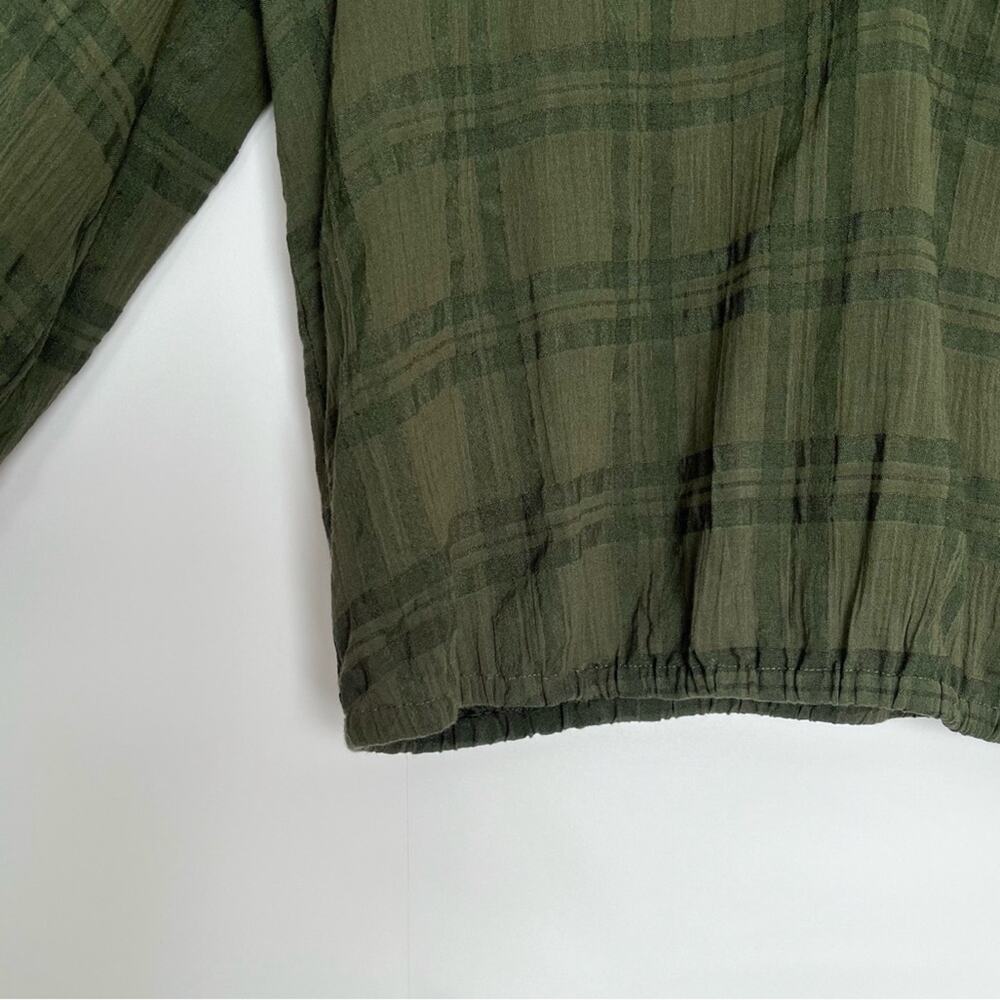 Express V-Neck Blouse Sheer Long Sleeve Relaxed Fit Officewear Size Medium Olive - Picture 4 of 15